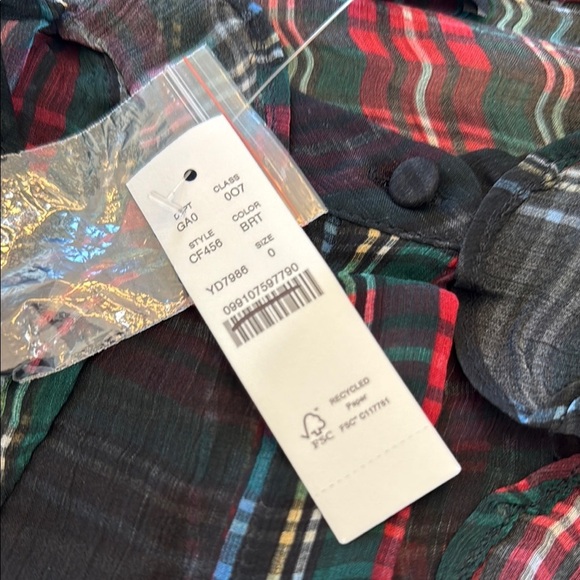 J. Crew Ruffle-front top in tartan crinkle cupro Size 0 - Picture 3 of 9